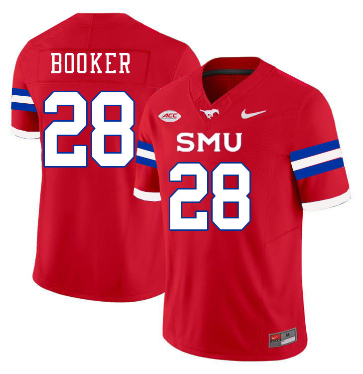 SMU Mustangs #28 Brandon Booker Jersey College Football Uniforms-Red